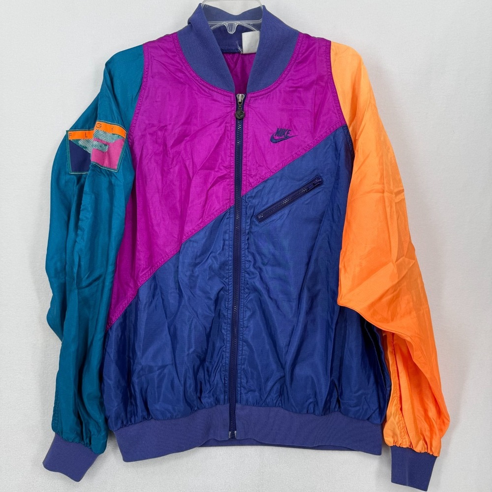 Vintage Nike Men's Large Flight Windbreaker Jacket Purple Blue Colorblock Nylon